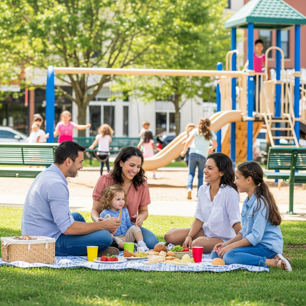 best time to buy home Charlotte NC - family picnic at Charlotte neighborhood park