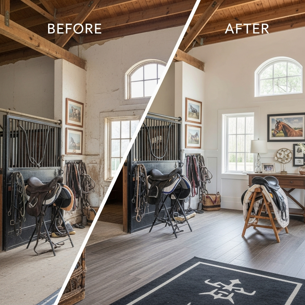 equine property realtor Charlotte NC before and after staging comparison